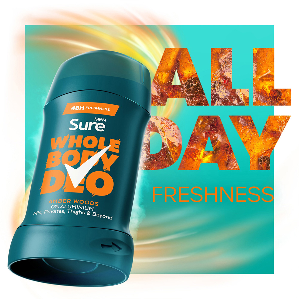 Sure Men Whole Body Amber Woods All Over Odour Control Deodorant Stick 50ml 6 Pack Image 5