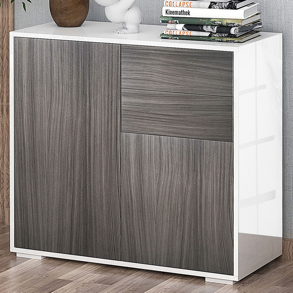 Portland 2 Door 2 Drawer Light Grey and White Gloss Sideboard Image 1