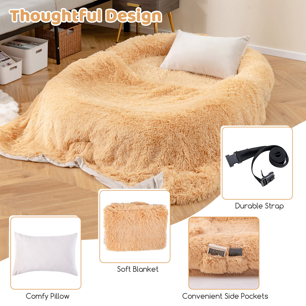 Costway Brown Human Dog Bed with Soft Blanket and Plump Pillow Image 7
