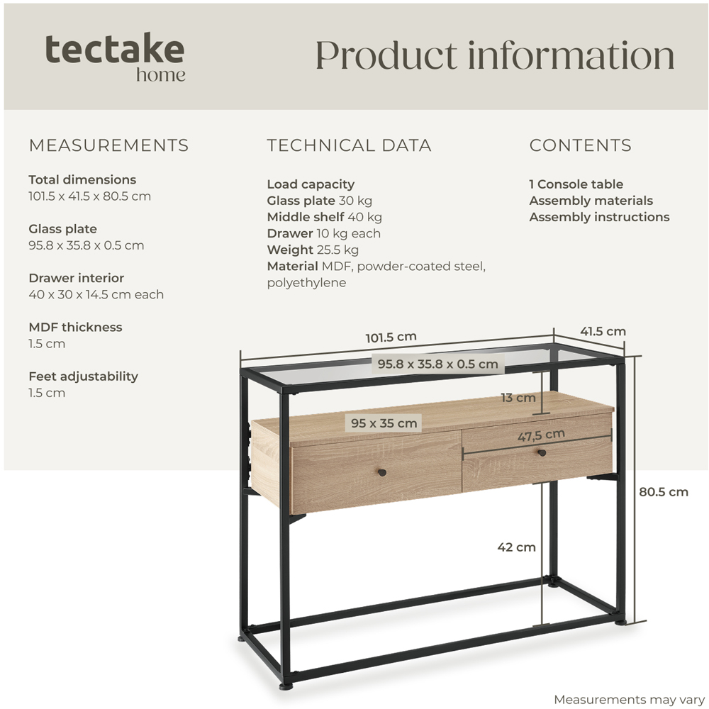 tectake 2 Drawer Light Industrial Wood Sideboard Image 8