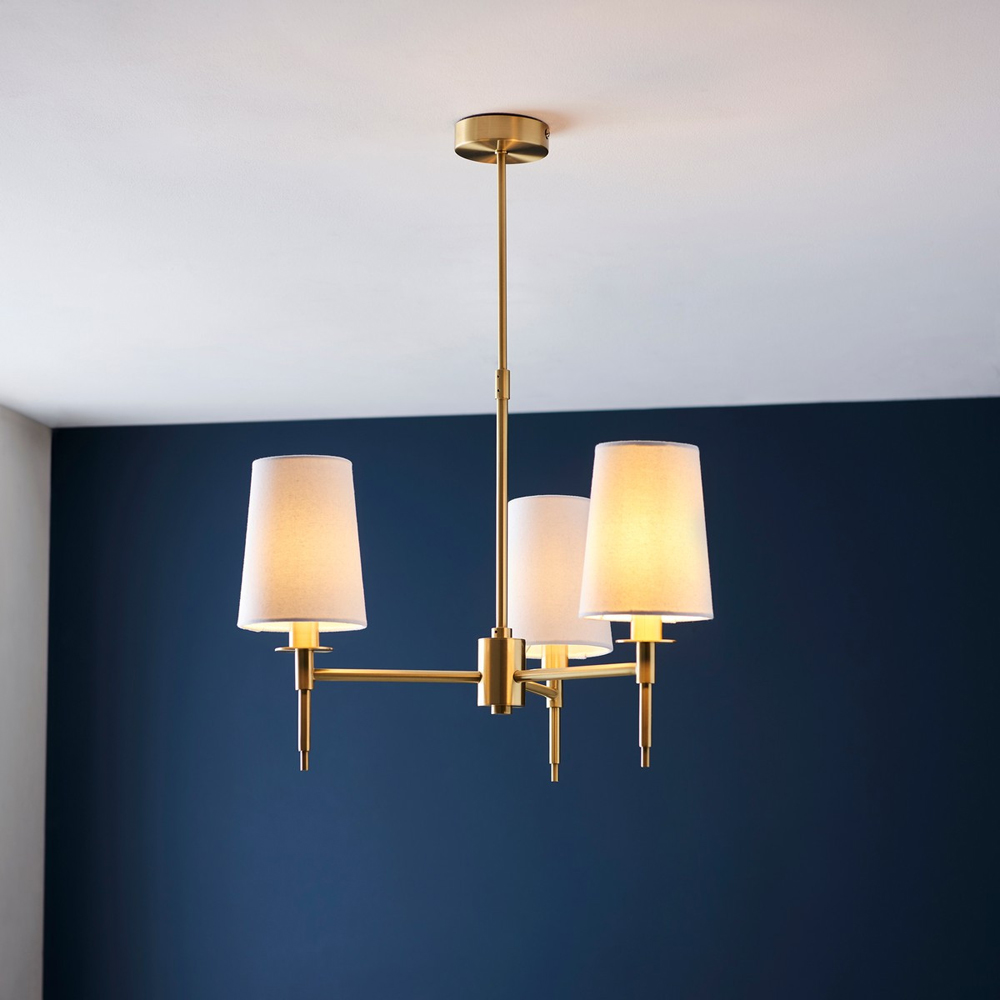 Merano Florence Multi Arm White and Satin Brass 3 Light Pendant Ceiling Lamp Image 2