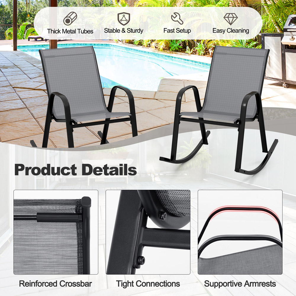 Costway Set of 2 Grey Garden Rocking Chair Image 7