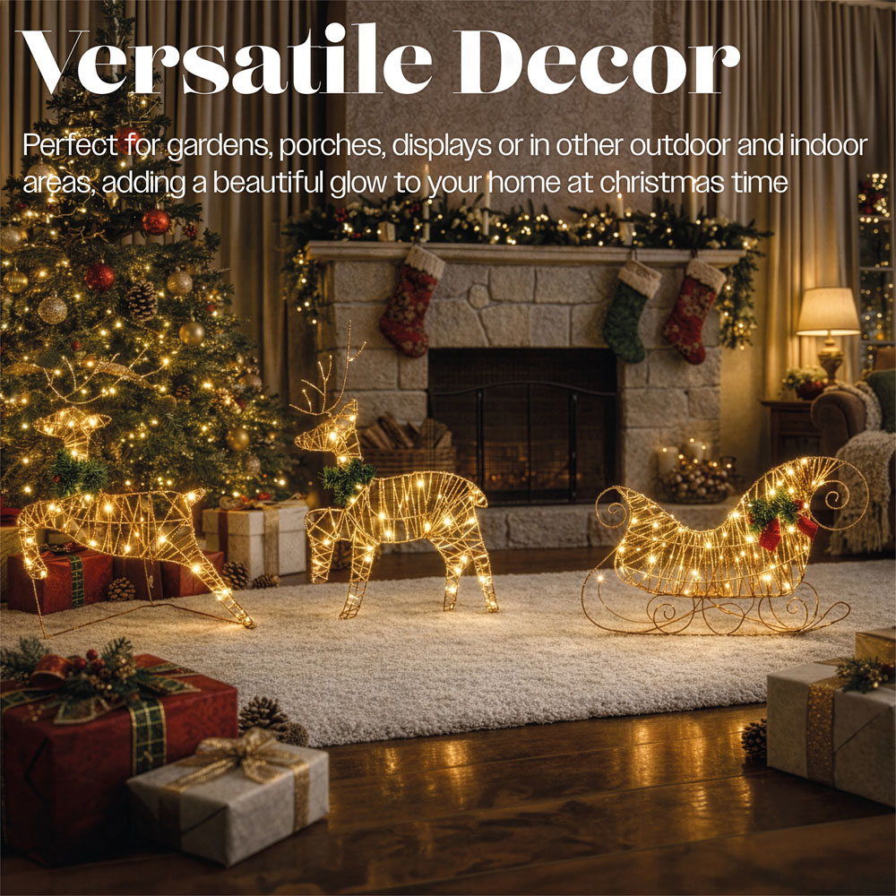 Xmas Haus Rose Gold Light Up Reindeer and Sleigh Christmas Decoration Image 5