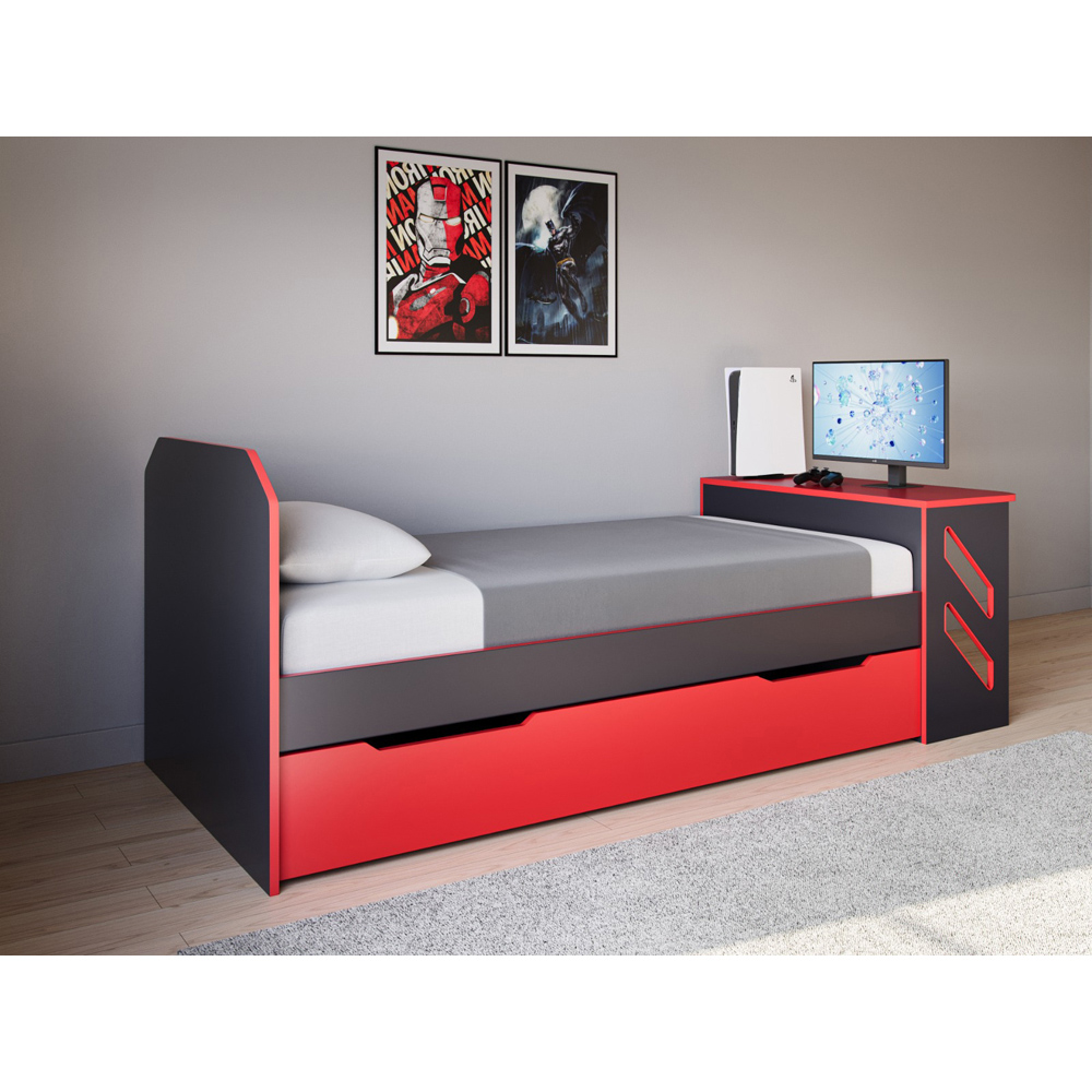 Recoil Portal Single Black and Red Gaming Bed with Desk and Underbed Drawer Image 5