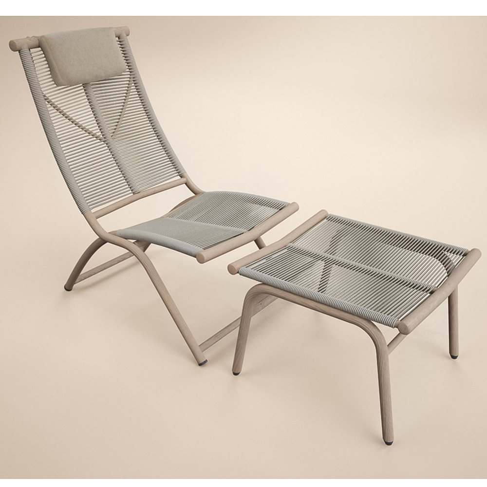 SOLACE+CO Esen Set of 2 Beige Garden Lounge Chairs with Footstool Image 2