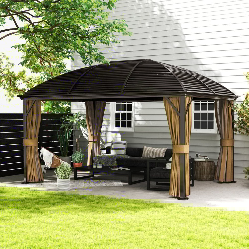Outsunny 3 x 4m Brown Aluminium Hard Top Gazebo Image 3