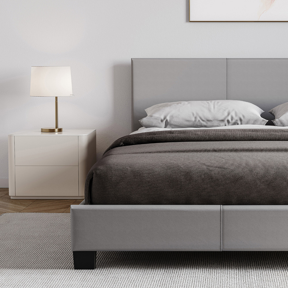 VIDA DESIGNS Lisbon Double Grey Faux Leather Bed Frame Image 4