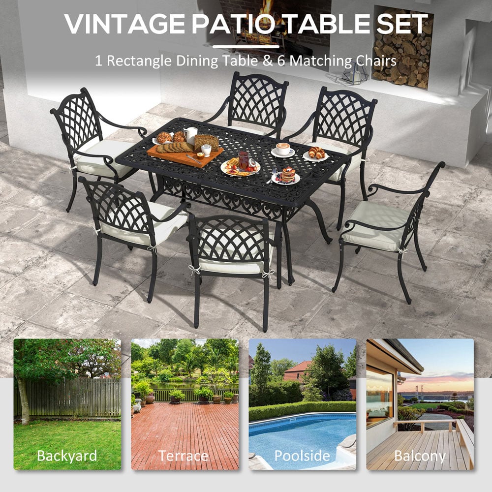 Outsunny Aluminium 6 Seater Garden Dining Set with Umbrella Hole Black Image 6