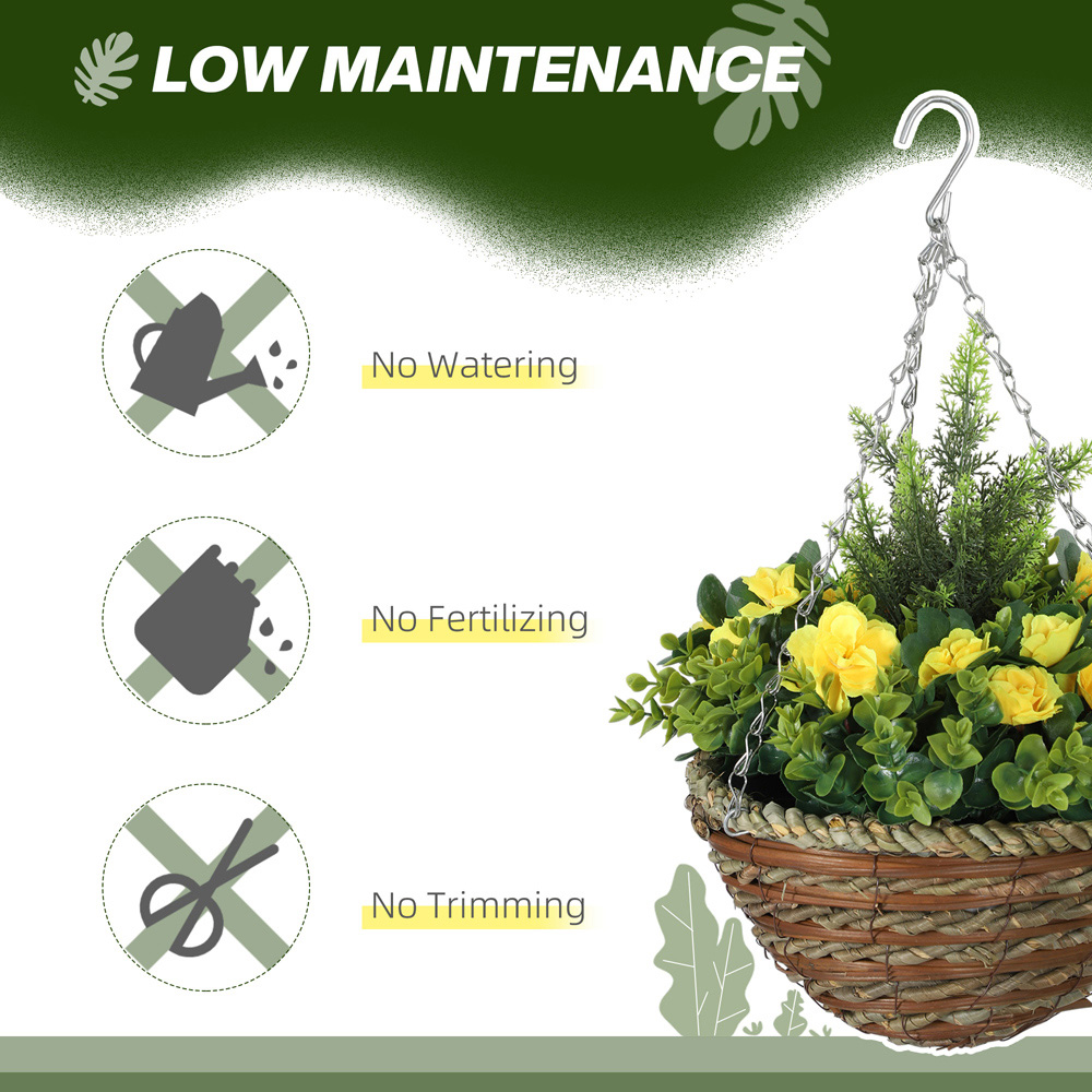 Portland Artificial Yellow Lisianthus Flower Hanging Planter 2 Pack Image 7
