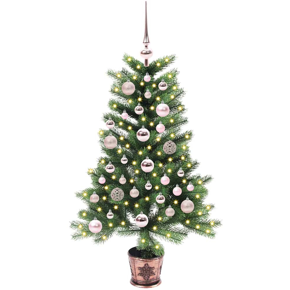 vidaXL Pre-Lit Pink Baubles Green Artificial Christmas Tree 3ft Image 1