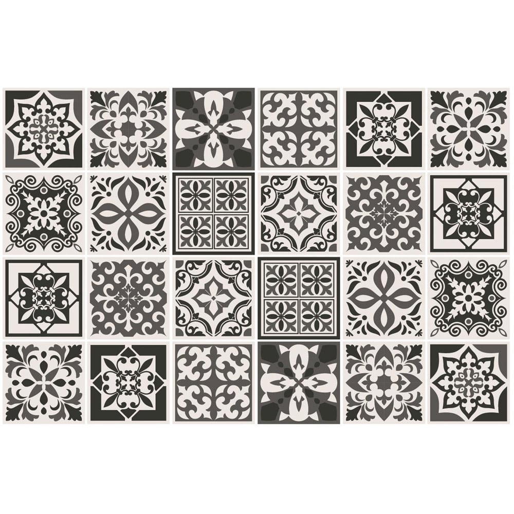 Walplus Ethor Dark Grey Mediterranean Tile Sticker 24 Pack Image 2