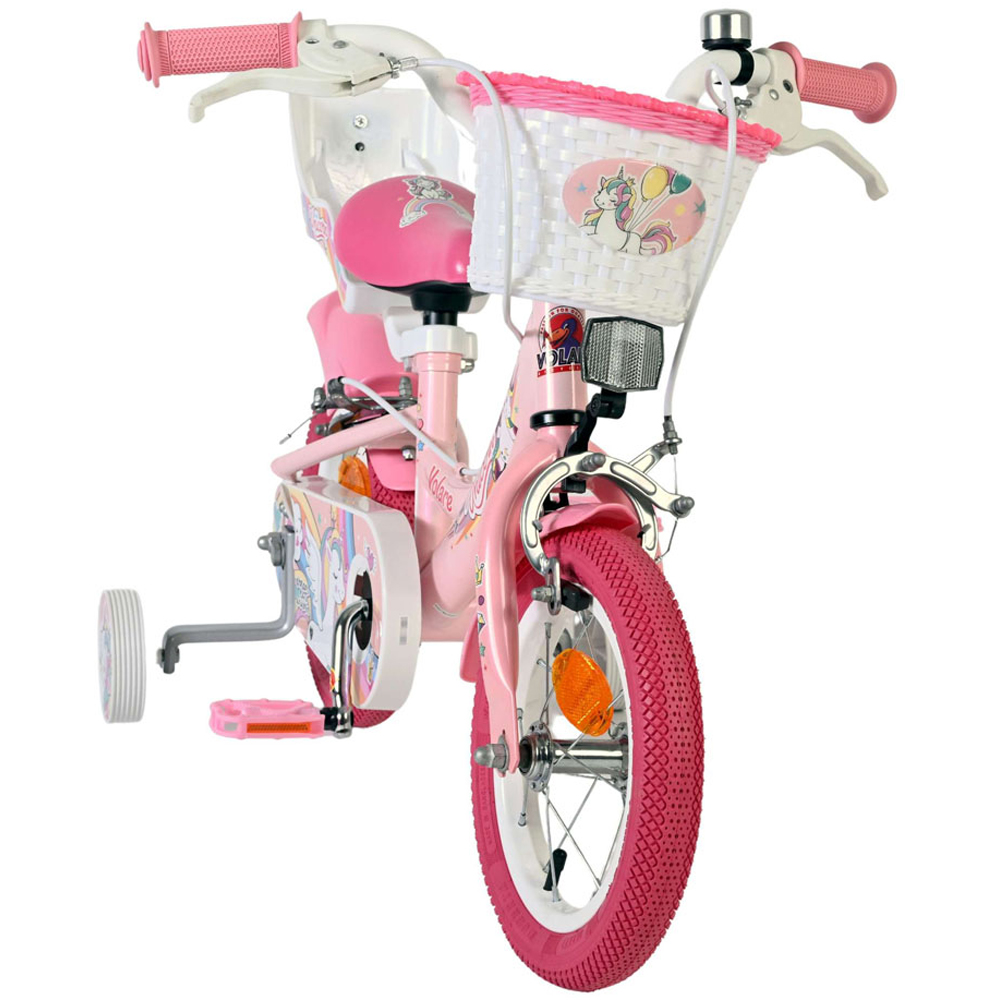 Volare Unicorn Kids 12 inch Pink Bike with Stabilisers Doll Seat and Basket Image 2