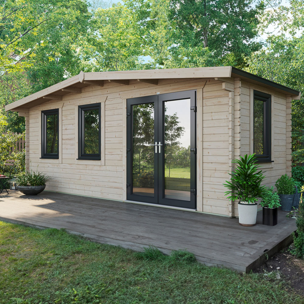 Power Sheds 8 x 20ft Right Double Door Chalet Log Cabin Image 2