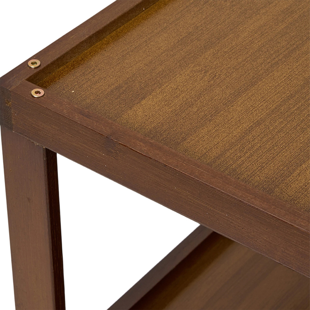 Living and Home 3-Tier Brown Bamboo Raised Edges Side Table with Lockable Castors Image 3