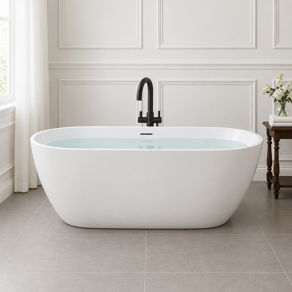 Go Bathrooms Gloss White Double Ended Round Freestanding Bath 1700 x 750mm Image 4