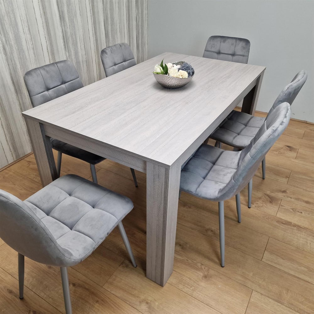 Portland 6 Seater Velvet Dining Set Grey Image 6