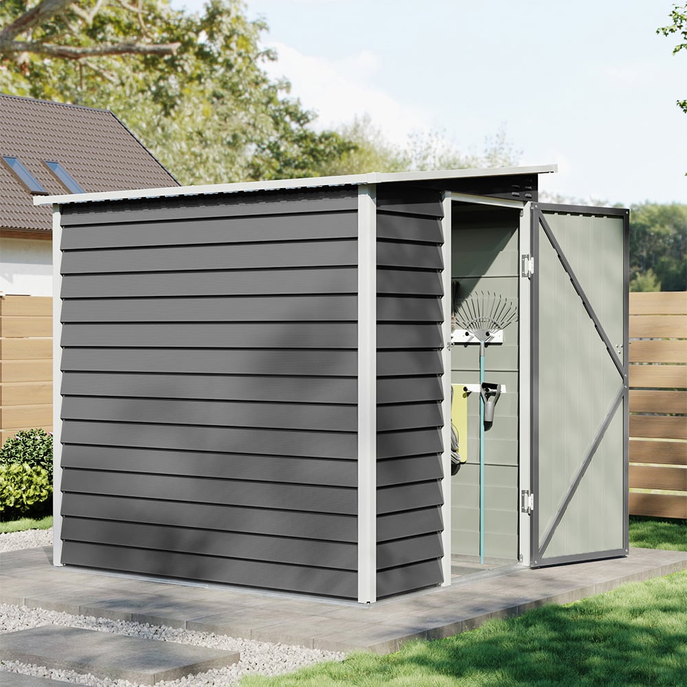 Living and Home 4 x 6ft Grey Outdoor Metal Pent Roof Garden Storage Shed Image 2