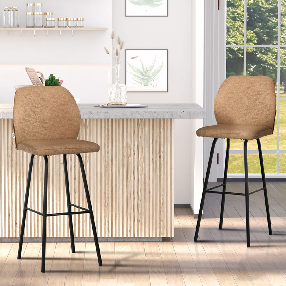 Portland Brown Linen Touch Upholstered Bar Stool Set of 2 Image 1
