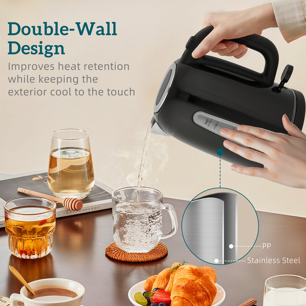 HOMCOM 800-285V70BK Black Rapid Boil 1.7L Jug Kettle and 2 Slice Toaster Set Image 5