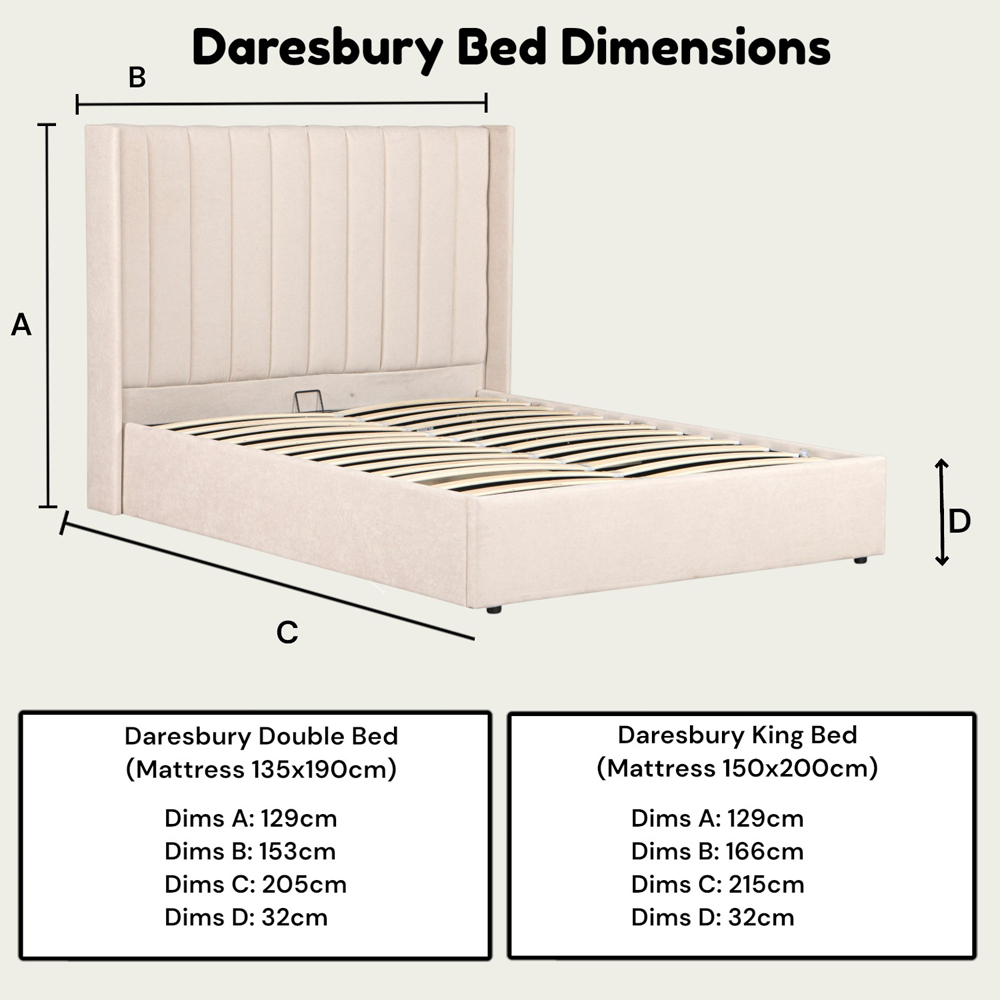 OAT Home Daresbury King Size Natural Lift-Up Ottoman Bed Frame with Winged Headboard Image 9