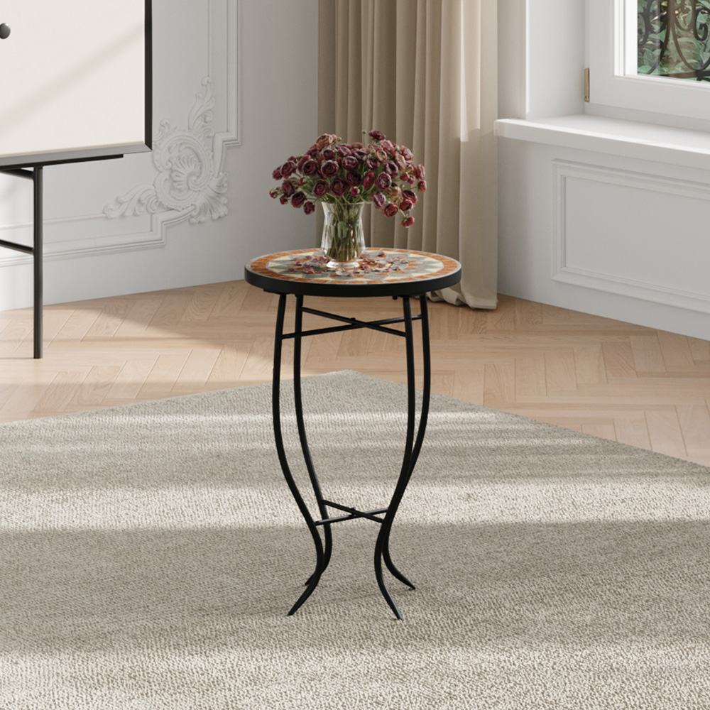 Living and Home Orange Mosaic Round Garden Accent Side Table Image 7