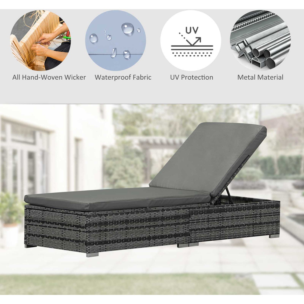 Outsunny Grey Adjustable Rattan Sun Lounger Image 7