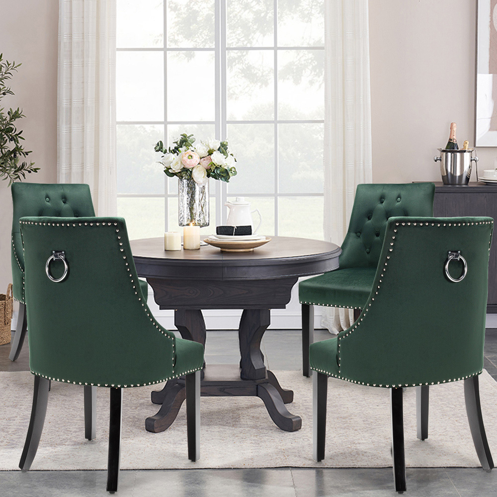 Costway Green Velvet Modern Button Tufted Studded Dining Chairs Image 8