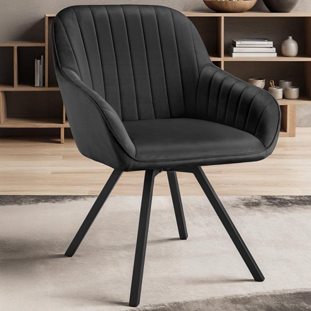 tectake Set of 4 Black Velvet Fabric Lounge Armchair Image 1