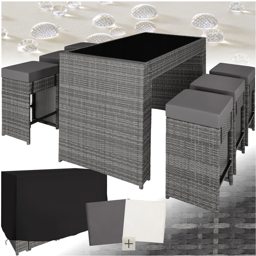 tectake Grey Black Garden 6 Seater Table and Chairs with Cover Image 8