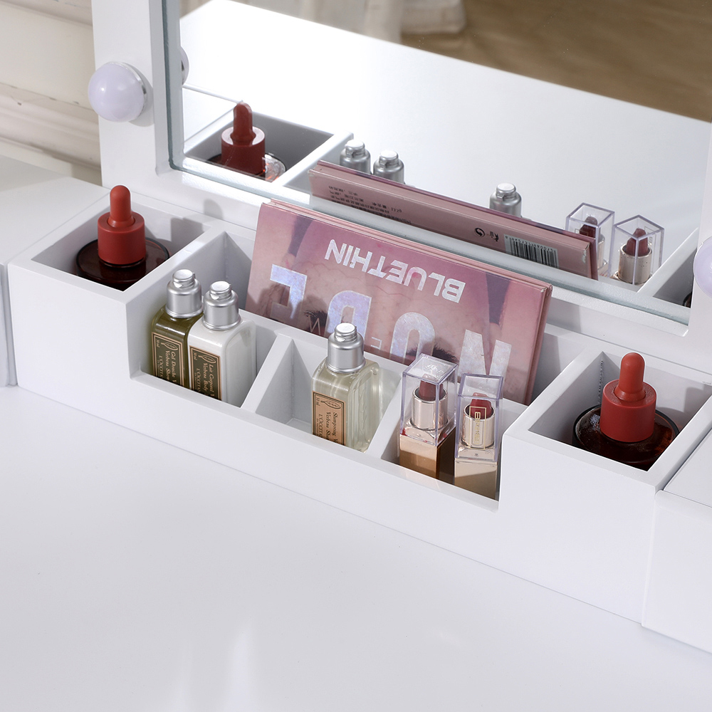 Living and Home 4 Drawer White Vanity Dressing Table Set with LED Mirror Image 5