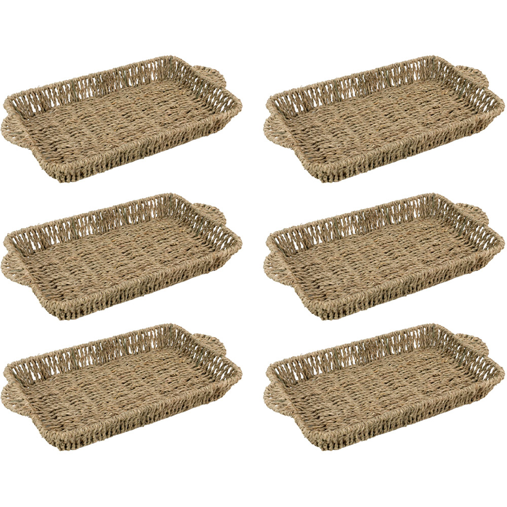 JVL Seagrass Rectangular Tray with Handles 6 Pack Image 1