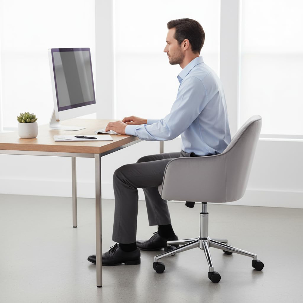 Alivio Grey Velvet Height Adjustable Swivel Tufted Office Chair with Wheels Image 5
