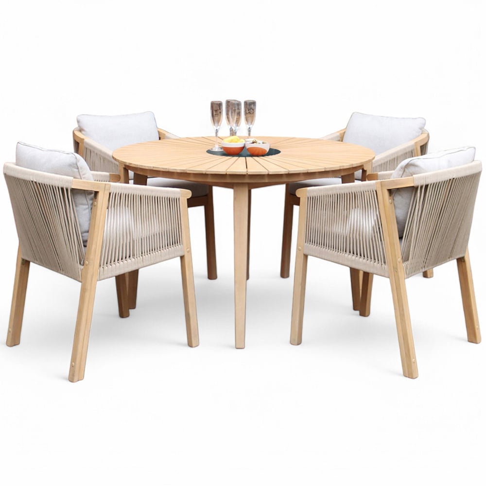 Royalcraft Roma 4 Seater Sunray Acacia Round Dining Set with Black Granite Insert Image 2