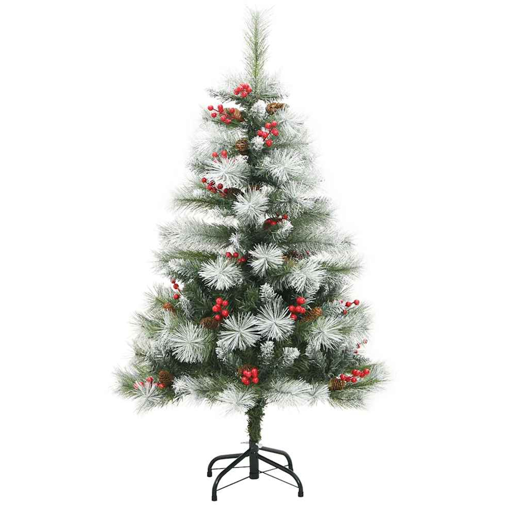 vidaXL Pre-Lit Red Baubles Green Artificial Snow Flocked Christmas Tree 5ft Image 5