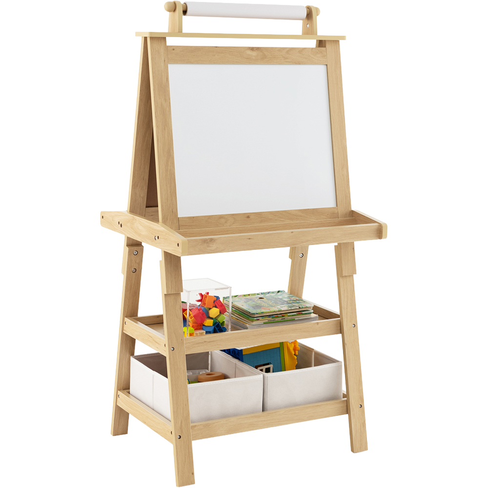 Costway Kids Natural Double Sided Art Easel with Paper Roll Image 1