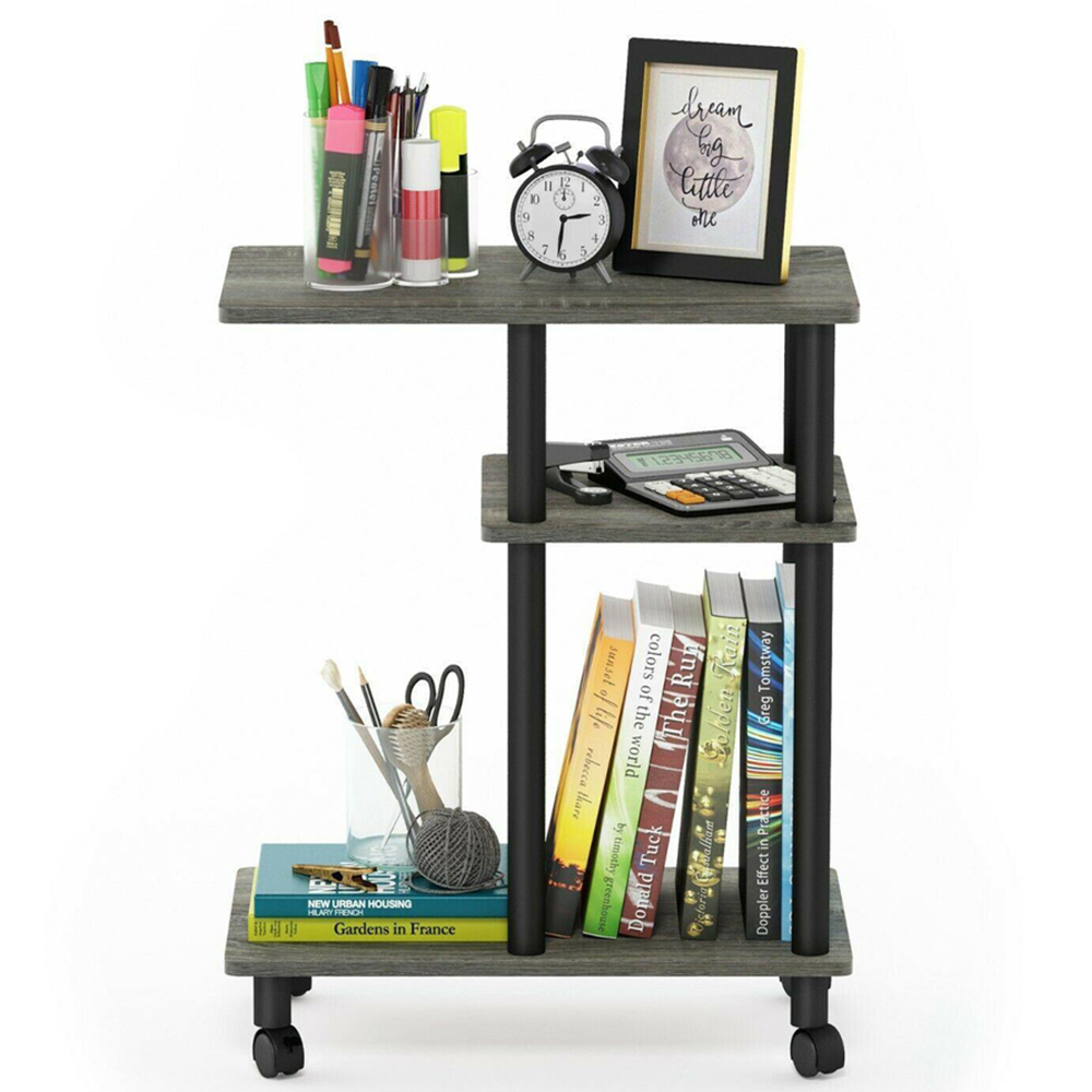 Walplus 2 Shelf French Oak Grey and Black U Shape Turn-N-Tube Side Table with Casters Image 5