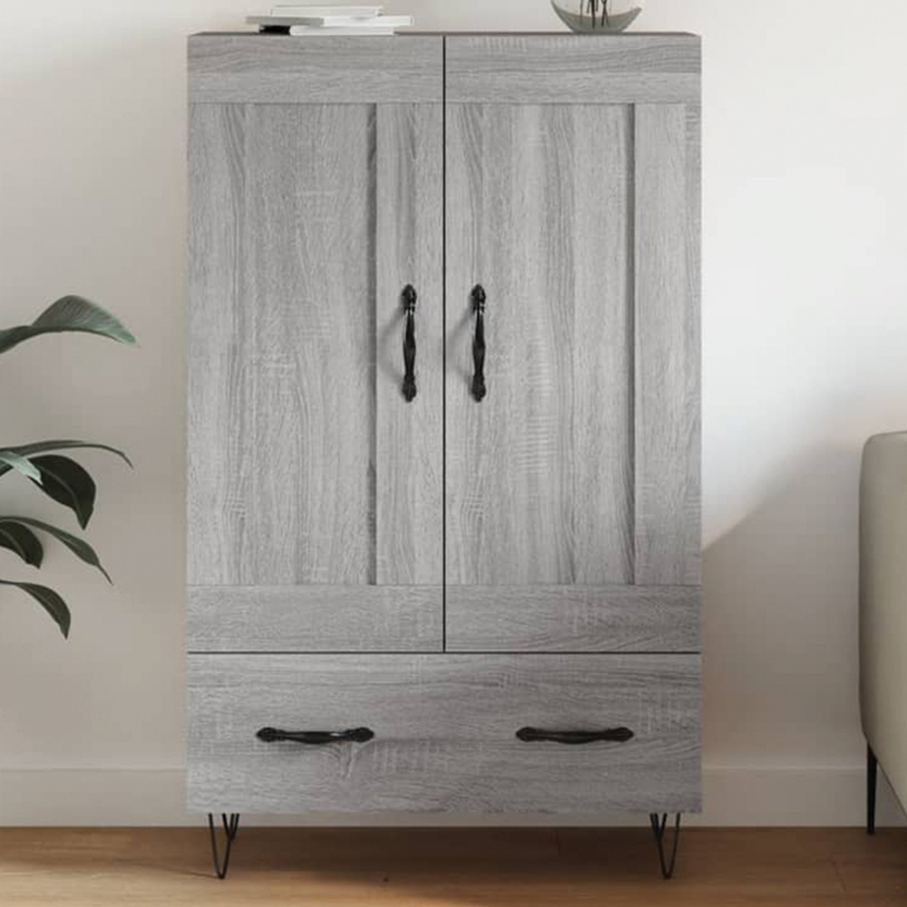 vidaXL 2 Door Single Drawer Grey Sonoma Highboard with Metal Legs Image 1