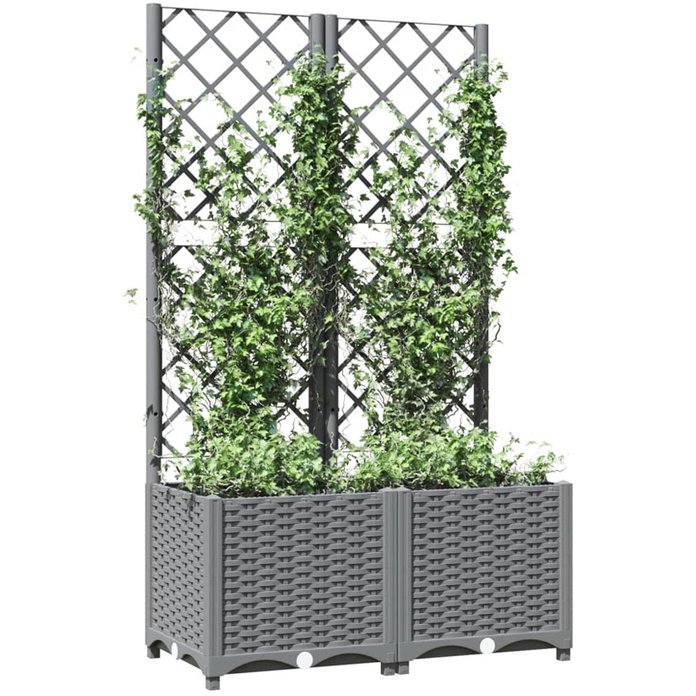 vidaXL Grey Plastic Raised Garden Planter with Trellis 136 x 80 x 40cm Image 2