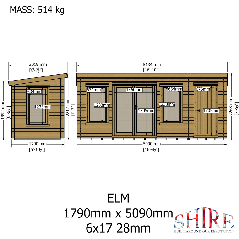 Shire Elm 6 x 17ft Contemporary Style Dual-Purpose Pent Log Cabin with Integral Storage Image 9