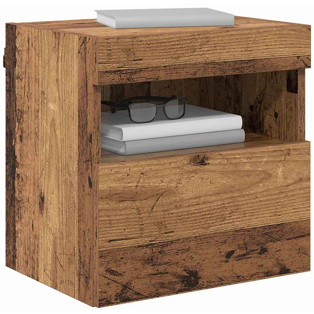 vidaXL Single Door Single Shelf Old Wood Wall Mounted TV Cabinet with LED Light Image 3