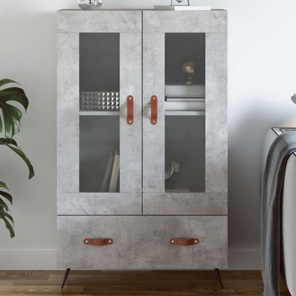 vidaXL 2 Glass Door Single Drawer Concrete Grey Highboard Image 1