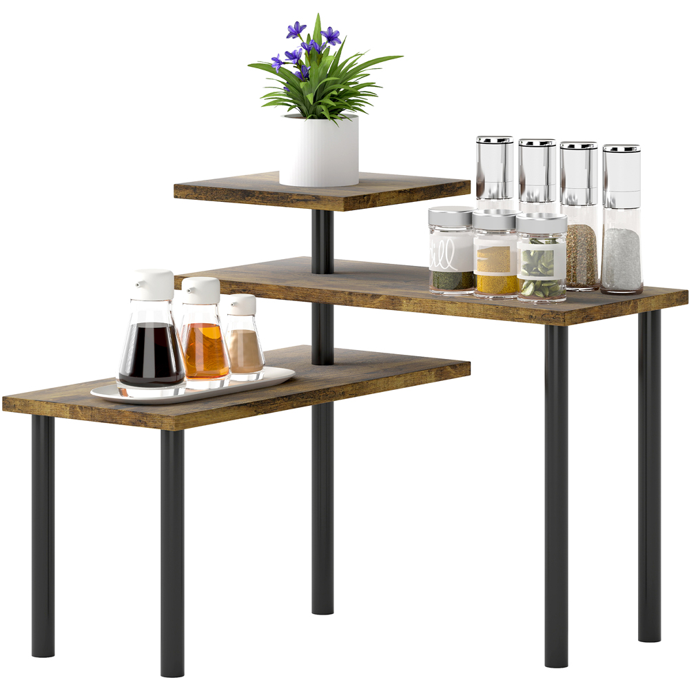 Portland 3 Shelf Rustic Brown Kitchen Countertop Organiser Image 1