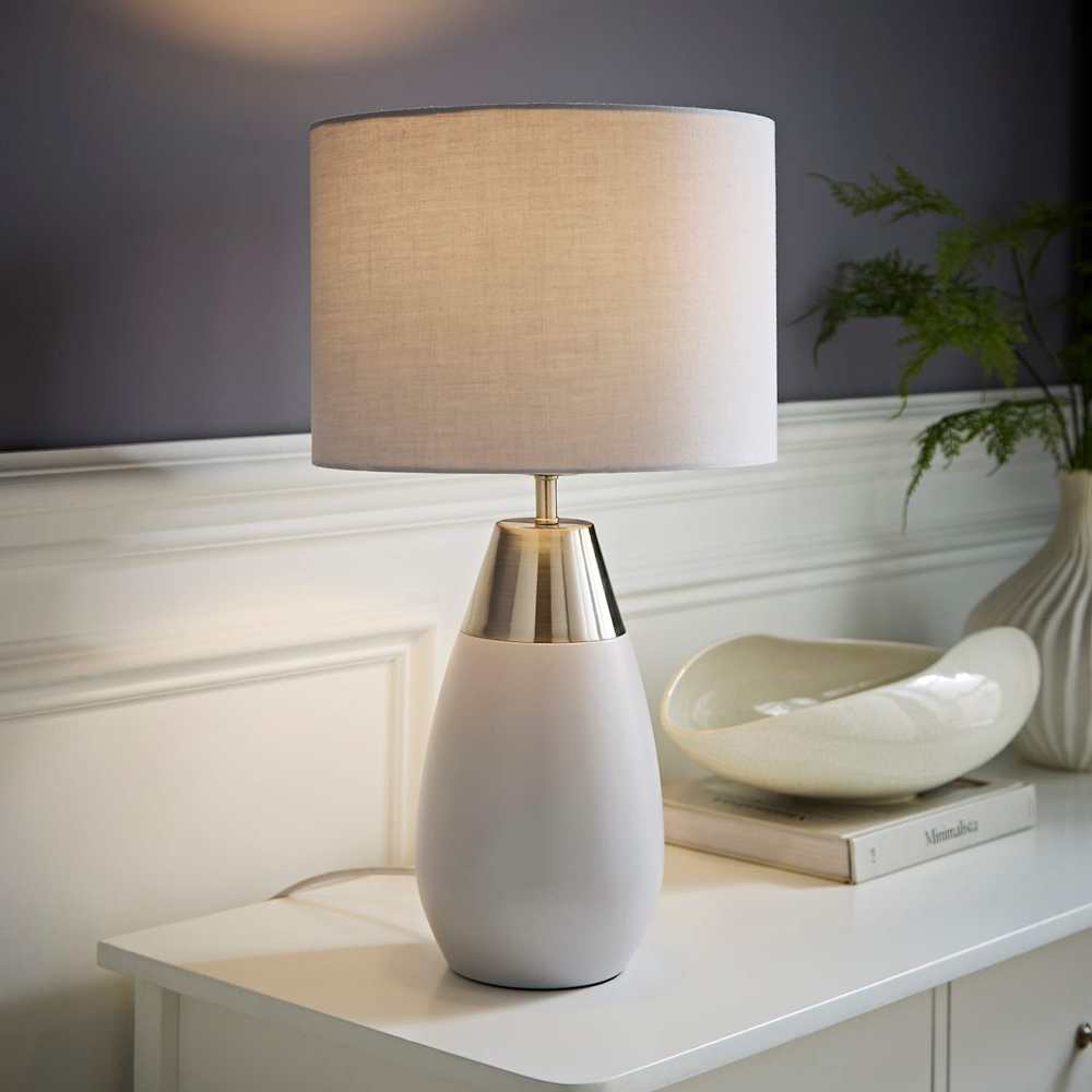 ValueLights Hurst Grey Drum Shade Touch Table Lamp with Bulb Image 5