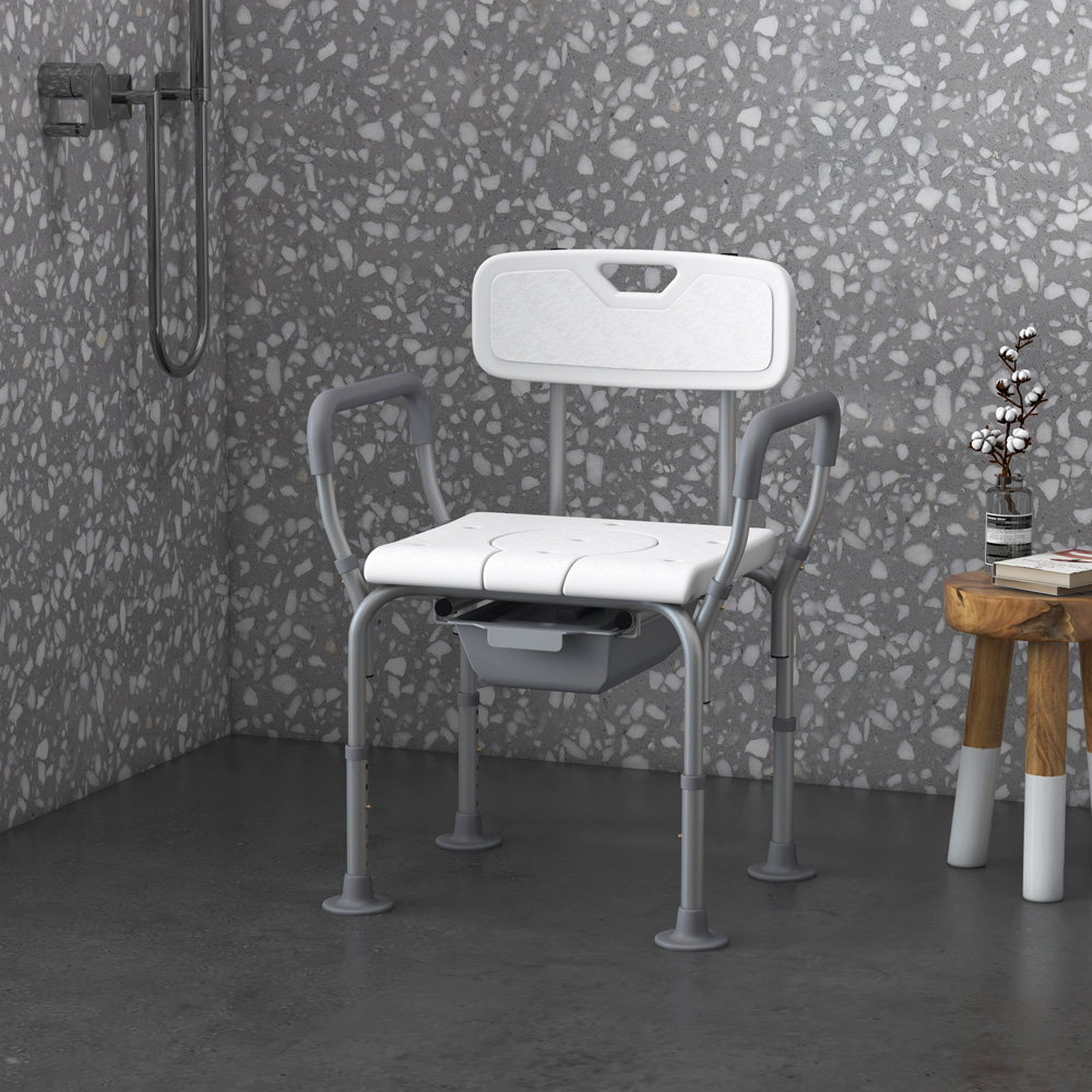 HOMCOM 3 in 1 White Adjustable Shower Chair Image 2
