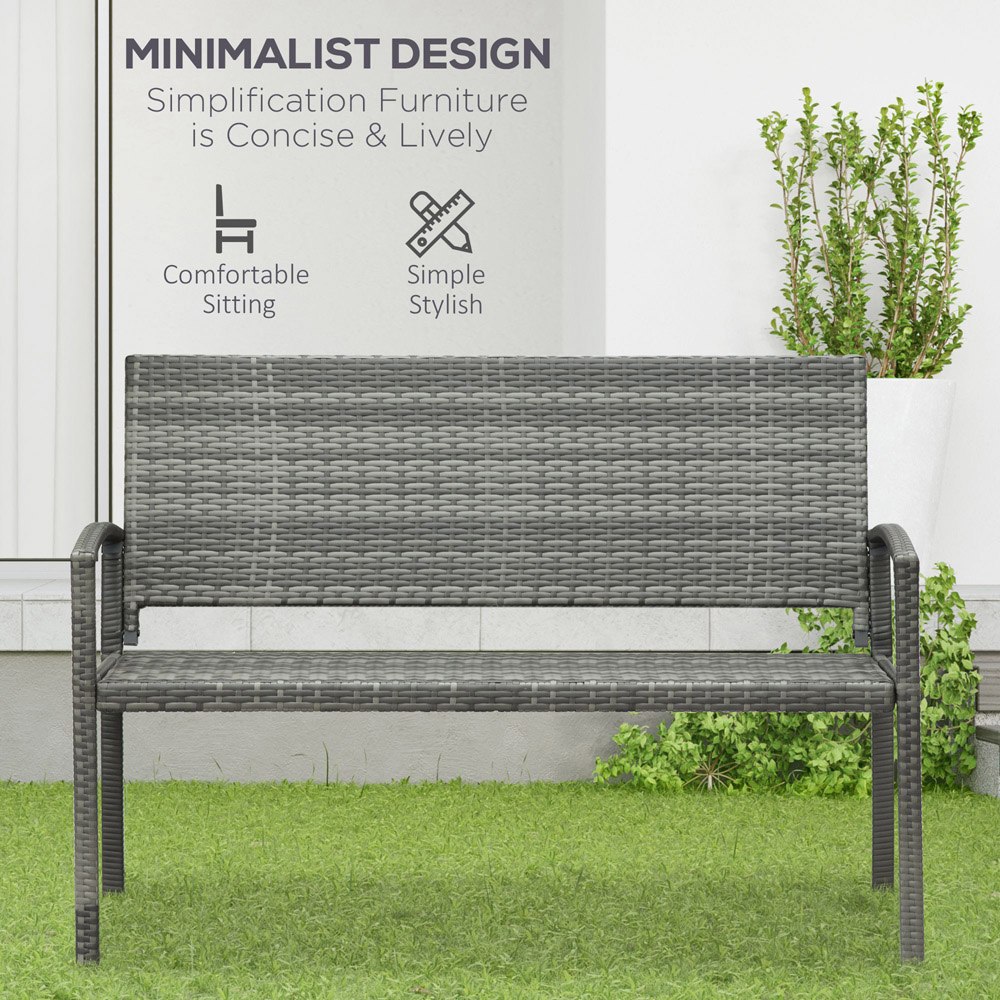 Outsunny 2 Seater Grey Rattan Bench Image 4