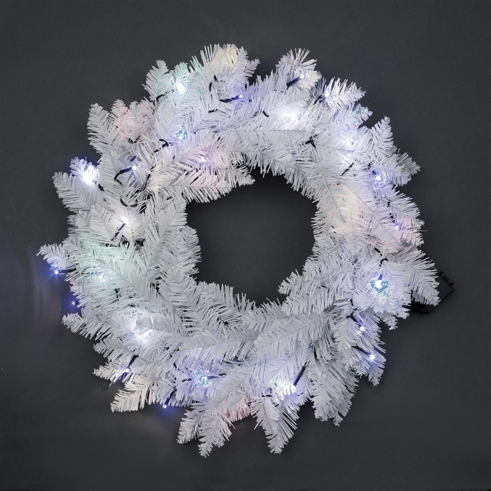 Shatchi Pre-Lit Cool White LED Imperial Pine White Wreath 55cm Image 2