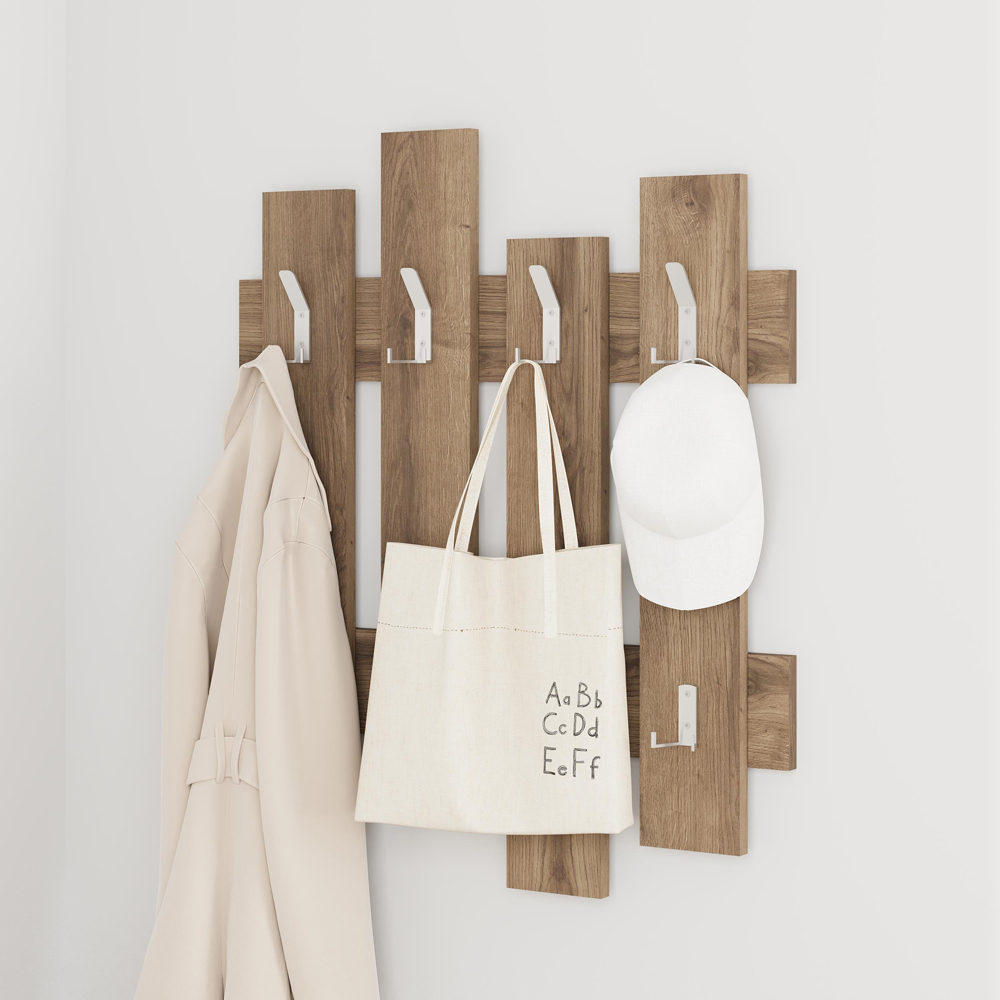 Decortie Wave 8 Hook Dark Oak Effect Coat Hanger Image 2