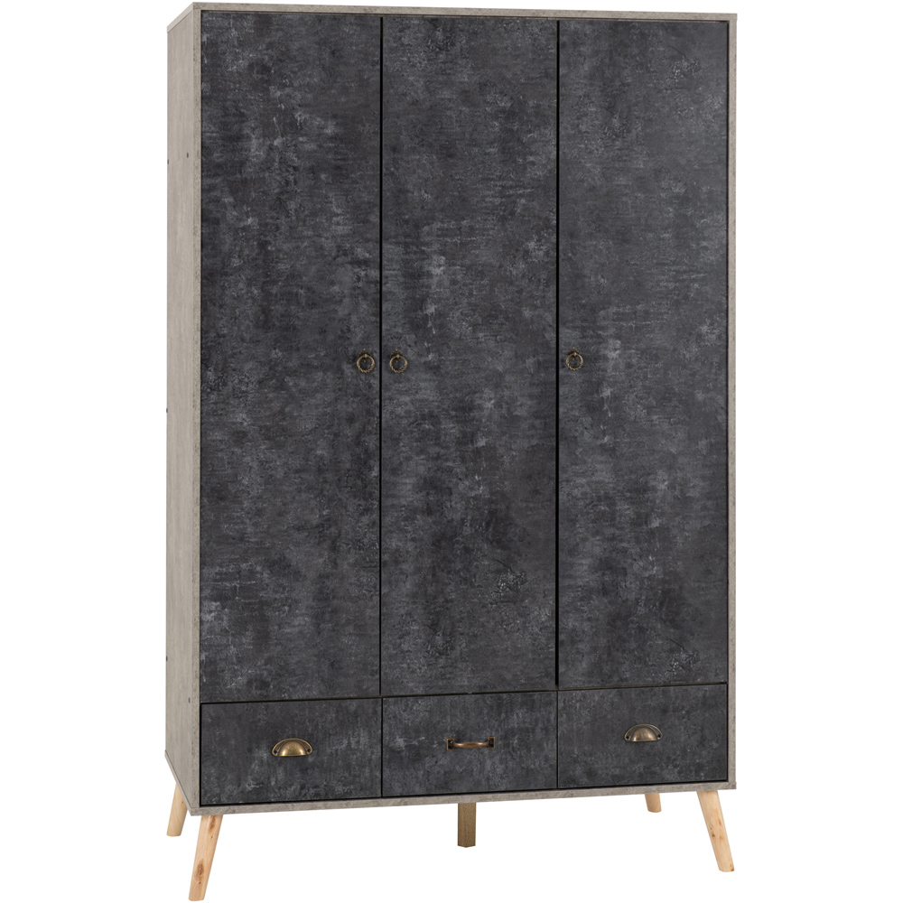 Seconique Nordic 3 Door 3 Drawer Grey and Charcoal Concrete Effect Wardrobe Image 2