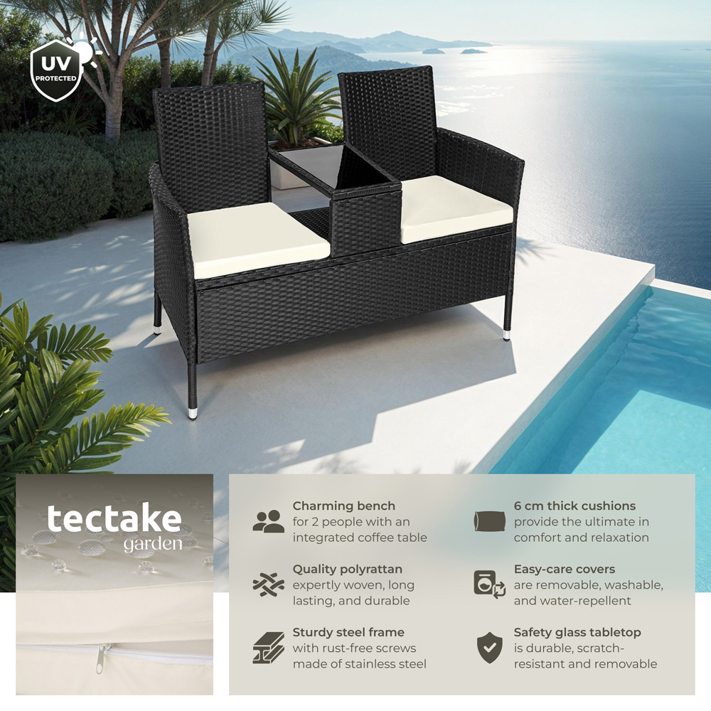tectake Narbonne 2 Seater Black and Beige Garden Bench Image 6