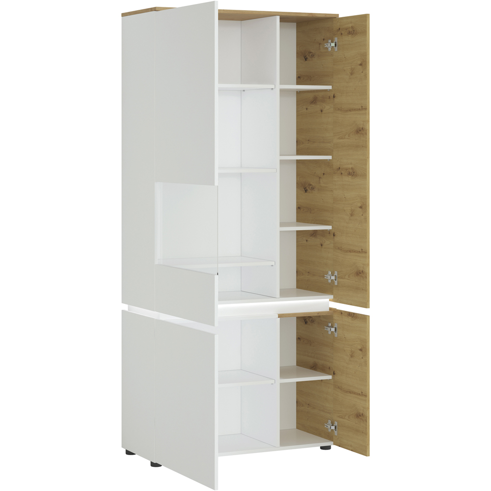 Florence Luci 4 Door White and Oak LH Tall Display Cabinet with LED lighting Image 3